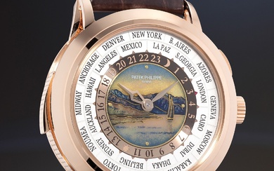 Patek Philippe, Ref. 5531R-012 A brand new, exquisite, and very important pink gold minute repeating world time wristwatch with miniature cloisonné enamel dial, additional caseback, Certificate of Origin and presentation box