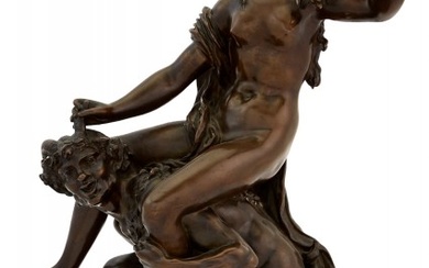 Patinated Bronze Group of a Bacchanalian Nude Woman and Satyr