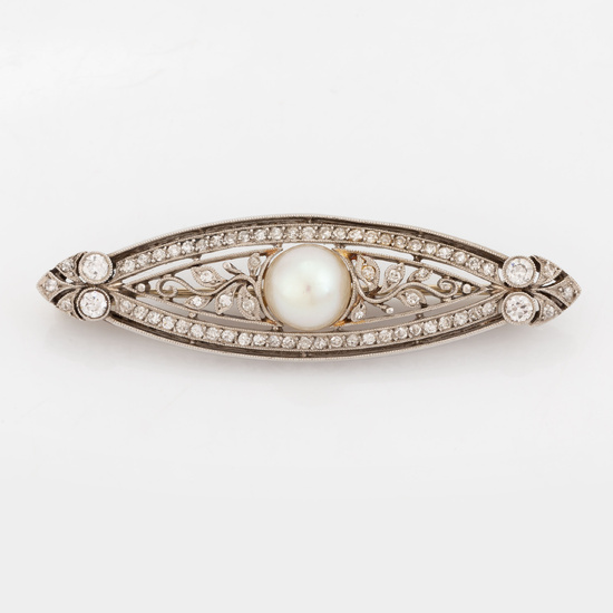 Pearl and old cut diamond brooch