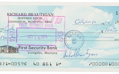 Personal check signed by Richard Brautigan