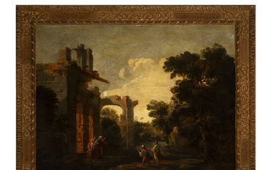 Pierre-Antoine Patel (Parigi 1648 - 1707) Paesaggio con rovine...