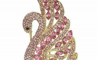 Pink Austrian Crystal Swan Brooch Pin