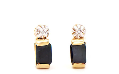 Plated 18KT Yellow Gold 1.32cts Sapphires and Diamond Earrings