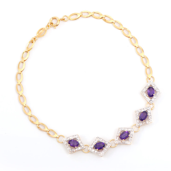 Plated 18KT Yellow Gold 2.05ctw Amethyst and Diamond Bracelet