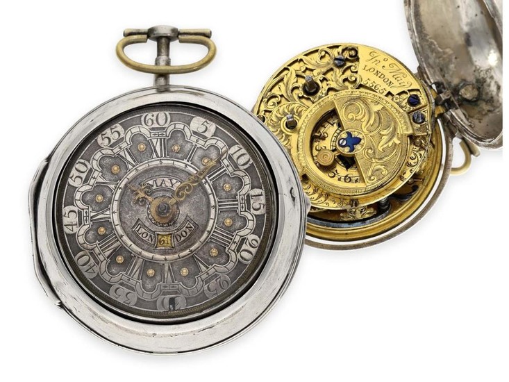 Pocket watch: early large English 'Oignon' with date and mock pendulum, John May London No. 5565, ca. 1720, registered from 1692-1738