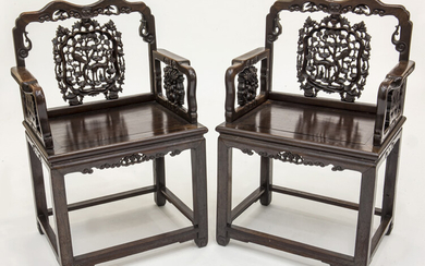 Pr. Chinese Qing rosewood armchairs