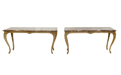 Pr. French 19th Ct Marble Top & Painted Iron Consoles