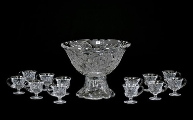 Punch Bowl, Two Part, & (12) Pedestal Cups, BPCG