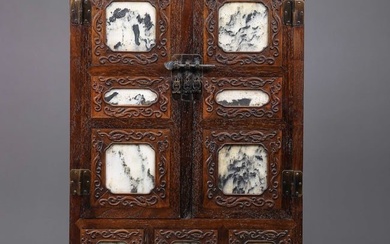 QING DYNASTY YELLOW ROSEWOOD INLAID MARBLE CABINET