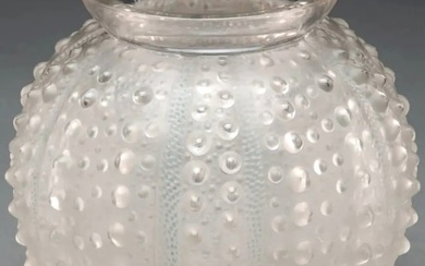 R. Lalique Clear and Frosted Glass Oursin Vase with Gray Patina Circa 1935