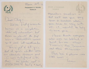 RADZIWILL, LEE Autograph letter signed to Oleg Cassini written from Pakistan while on official visit with the First Lady.