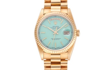 ROLEX, A DAY-DATE 36 WRISTWATCH in 18ct yellow gold, ref. 18238, E9XXXXX, circa 1990, gold fluted be