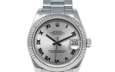 ROLEX DATEJUST 31 WHITE GOLD & STEEL 178274 WATCH - SILVER ROMAN, OYSTER FULL SET WITH BOX, PAPERS &