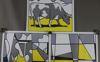 ROY LICHTENSTEIN. After. “Cow going abstract”, triptych.