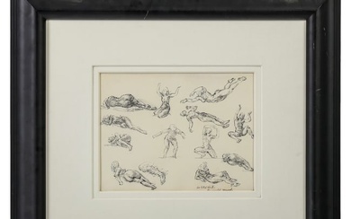 Reginald Marsh 1898-1954 Nude Studies Ink Drawing