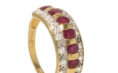 Ring in gold with diamonds and rubies