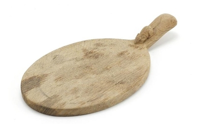 Robert Thompson Mouseman oak cheese board carved with a