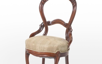 Rococo Revival Carved Walnut and Custom-Upholstered Balloon-Back Parlor Chair