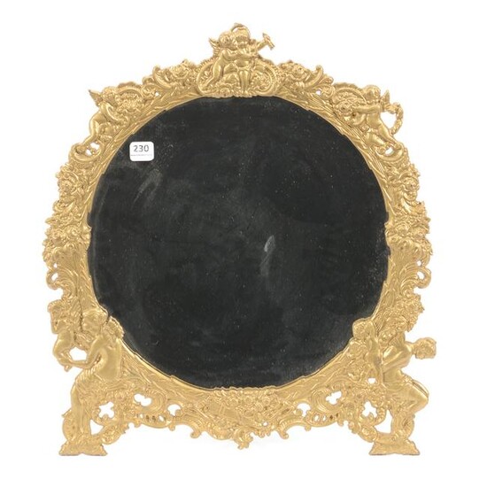 Round Dresser Mirror In Ornate Gilt Metal Frame
