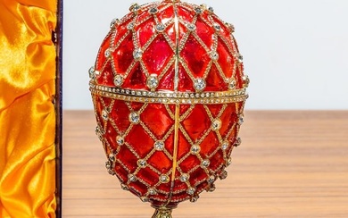 Royal Trellis with Crystals on Red Enamel Royal Faberge Inspired Egg