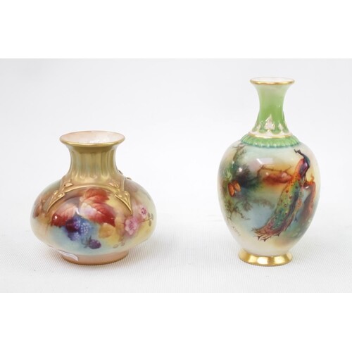 Royal Worcester Pheasant decorated miniature vase H286. 11cm...