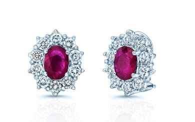 Ruby And Diamond Earrings In 18k White Gold (2 Ct. Tw.)