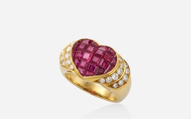Ruby, diamond, and gold heart ring