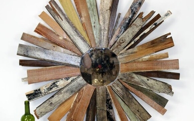 Rustic wooden sunburst mirror
