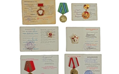 SEVEN RUSSIAN SOVIET MEDALS WITH ORIGINAL DOCUMENTS