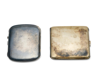 SILVER PLATE AND ENAMELLED CONCEALED EROTIC CIGARETTE CASES