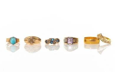 SIX GOLD VINTAGE RINGS, 21g