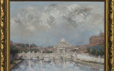ST PETERS FROM THE TIBER, AN OIL BY ALEXANDER G BEAUCHAMP CAMERON