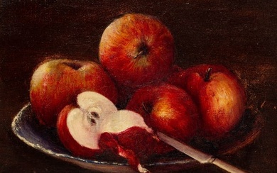 STILL LIFE WITH APPLES BY SILAS MARTIN (1841-1906).