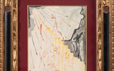 Salvador DALI (1904-1989). L'échelle Mystique. Gouache, aquarelle, plume et encre sépia sur papier, signée et...