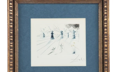 Salvador Dali. "Don Quichotte et les moulins a vent," etching