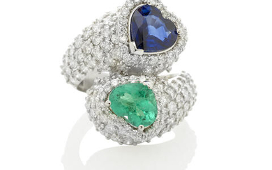 Sapphire, Emerald and Diamond Bypass Ring