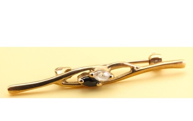 Sapphire and Diamond 9 Carat Yellow Gold Bar Brooch 4.5cm Wi...