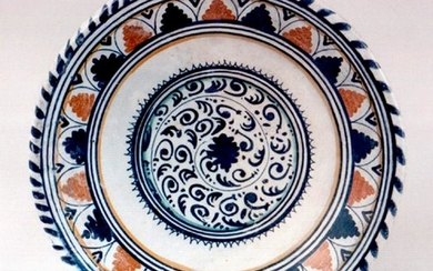 Scarce Dutch Majolica Charger With Stylized Scroll