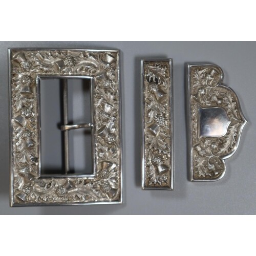 Scottish silver buckle, together with matching belt terminal...