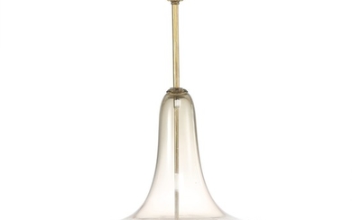 Seguso Vetri d'Arte: Pendant of grey toned clear glass and gryish white matt glass. Brass stem. H. incl. suspension 85 cm. Diam. 45 cm.