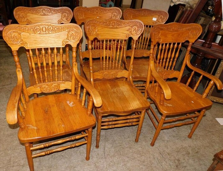 Set 6 Oak Pressed Back Chairs