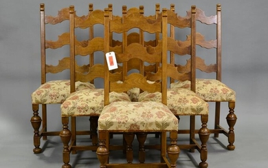 Set Of 6 French Oak Dining Chairs