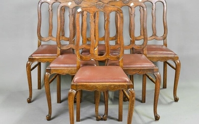 Set of 6 Louis XV Style Oak Chairs
