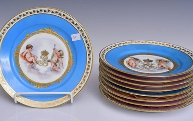 Set of Sevres Style Painted Porcelain Plates (9)