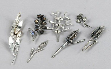 Seven floral miniatures, Italy, 20th c., silver 800/000 or sterling silver 925/000, ears of corn and