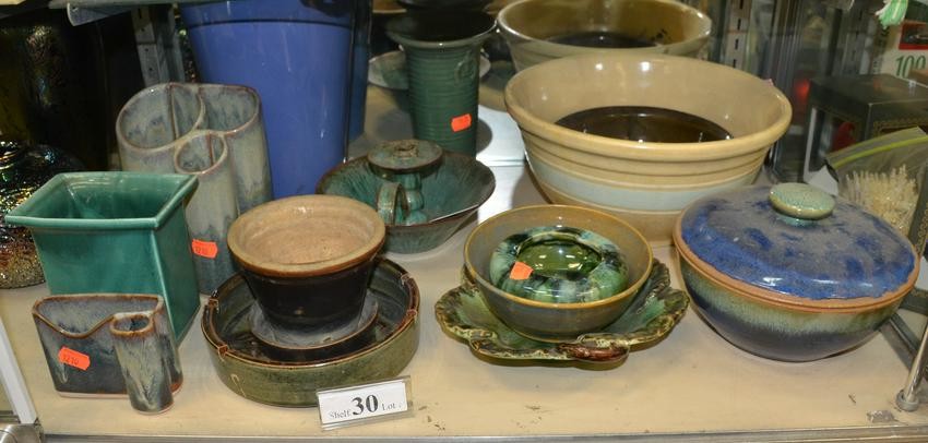 Shelf #30 - Art Pottery and Yellow Ware Bowl