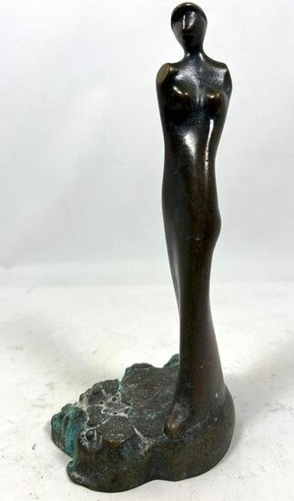 Signed Abstract Figural Bronze Sculpture. Standing figu