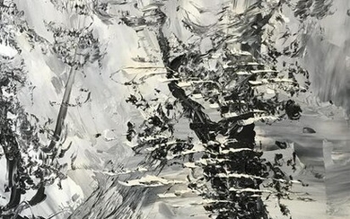 Signed Black and White Abstract Oil Morris Katz