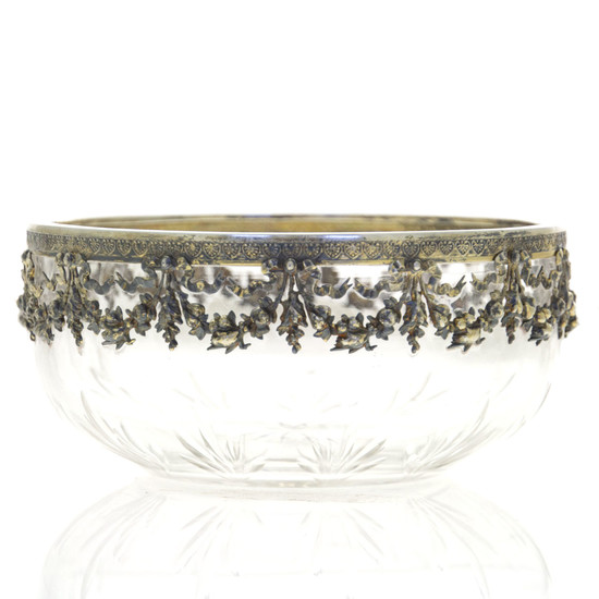 Silver Mounted Cut Crystal Bowl, Ohlenschlager Riemann, Germany, Circa 1900.