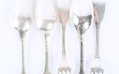 Silver table cutlery, the handle decorated with fillets, monogrammed